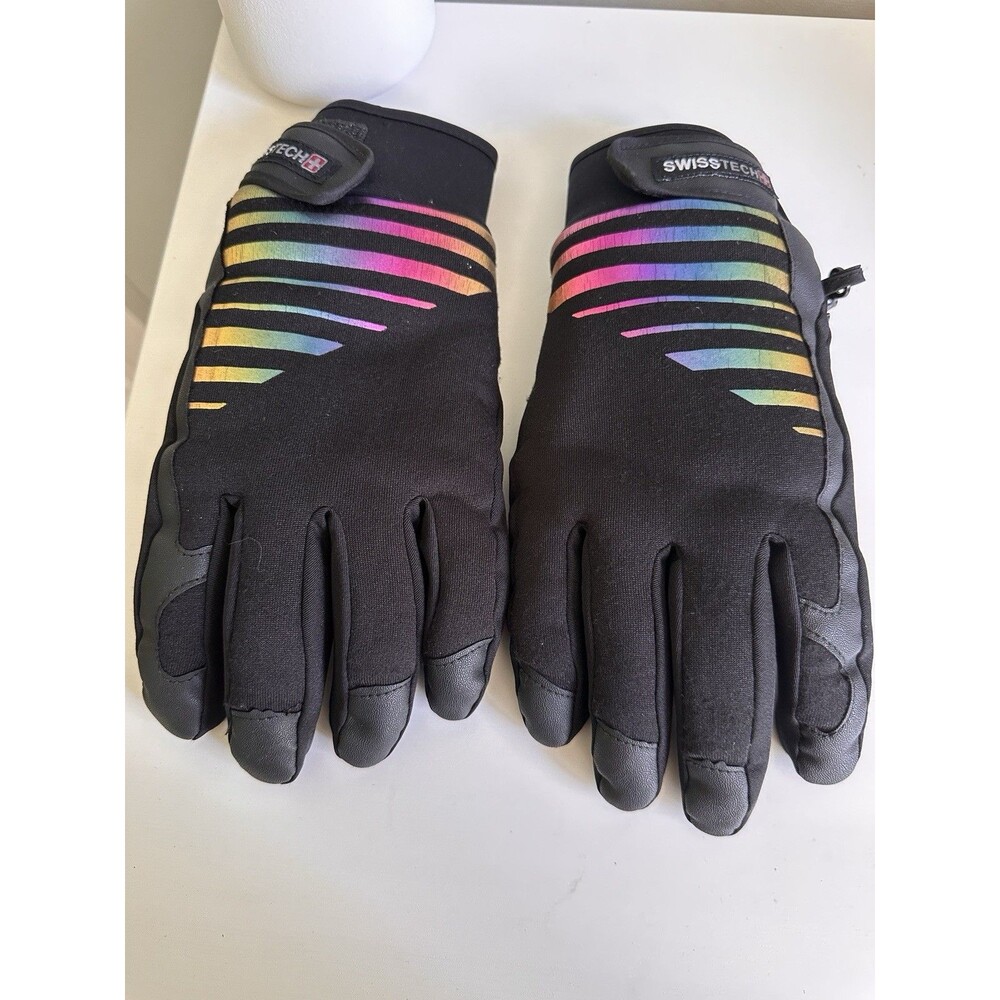 Swiss Tech Men's Retro Rainbow Reflective Winter Gloves 3M Thinsulate L/XL Black